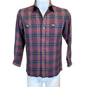 P.A.T men's burgundy and blue plaid collared button down shirt